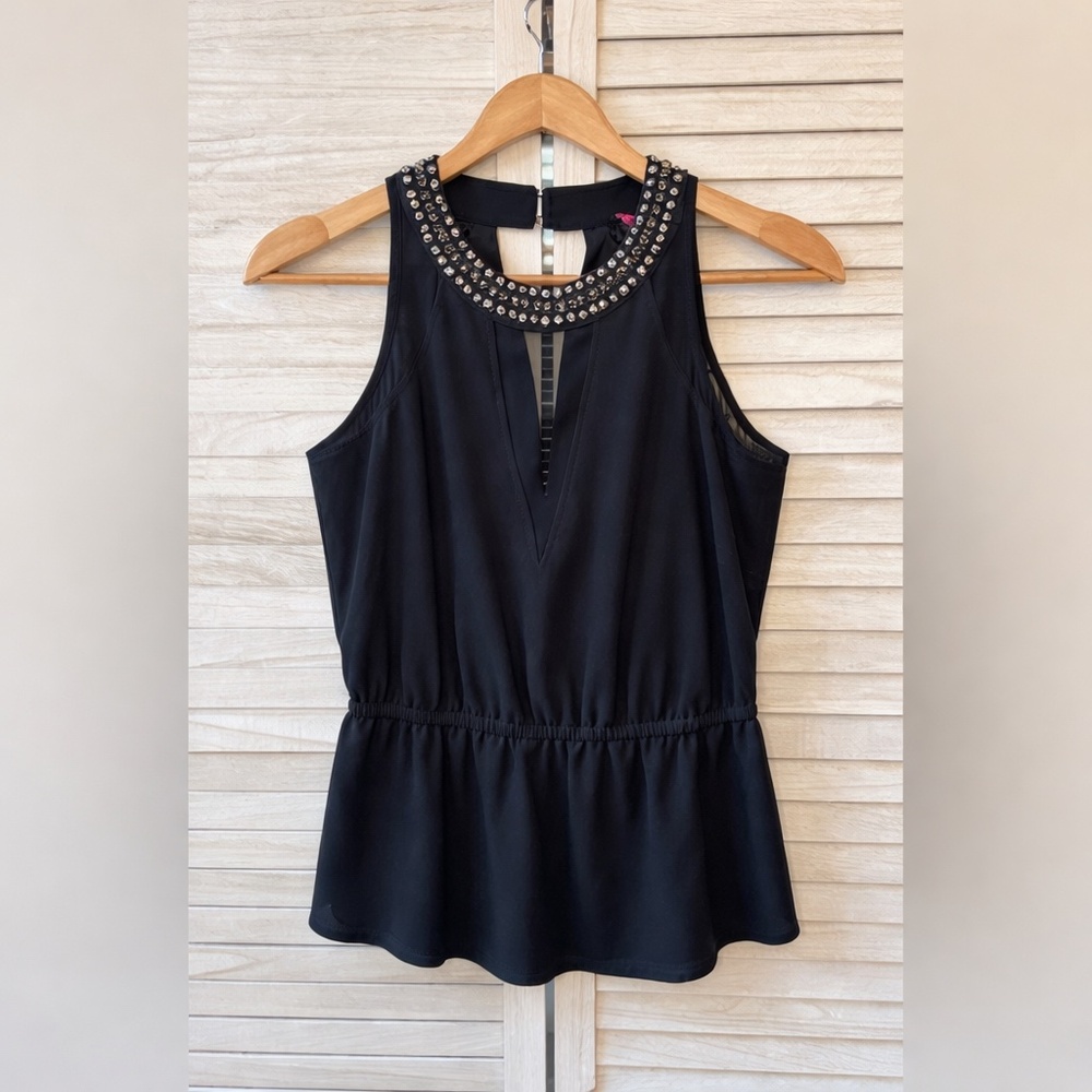 2B Bebe Black Peplum Halter Blouse W/Studded Neckline. Great Condition. Medium